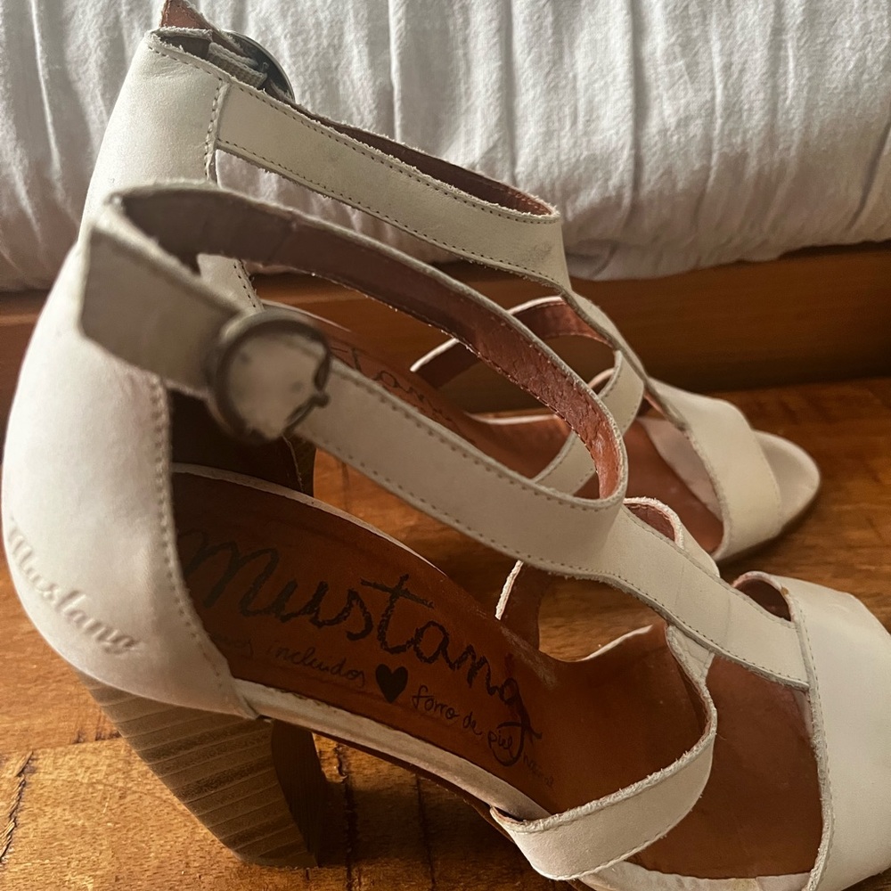 White Leather Strappy Heels for Women. Made in Spain